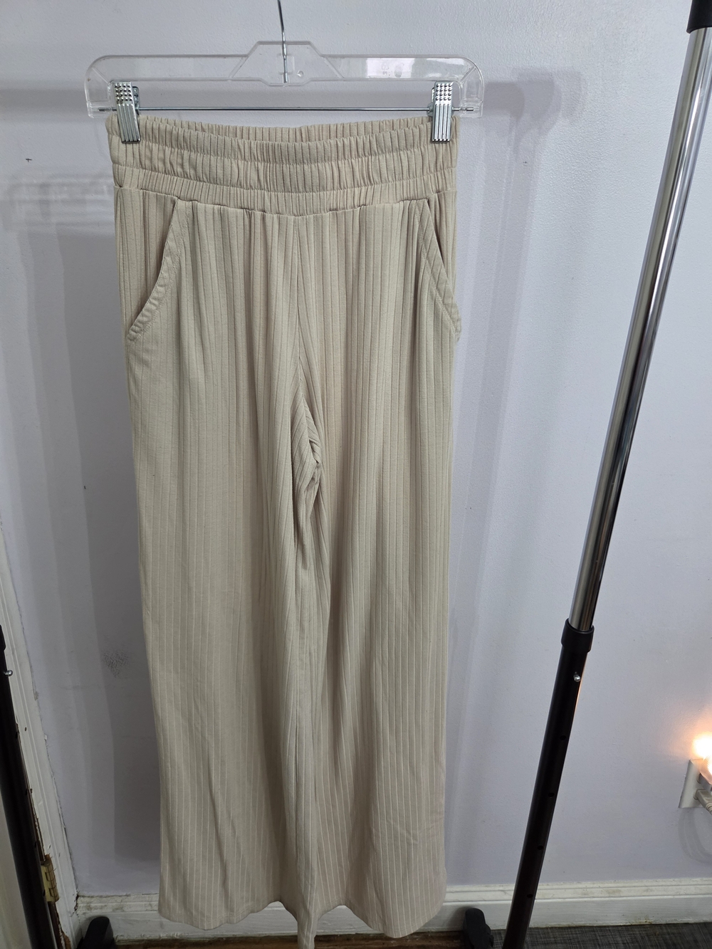 Cuddl Duds Women's Wide-Leg Ribbed Joggers - Beige
